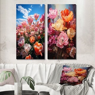 Designart "Tulips Fields Of Color" Tulips Wall Art Set Of 2 Multi-Color ...